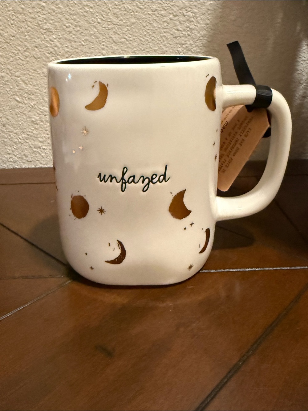 Rae Dunn White Mug with Gold Moon Accents - "unfazed"